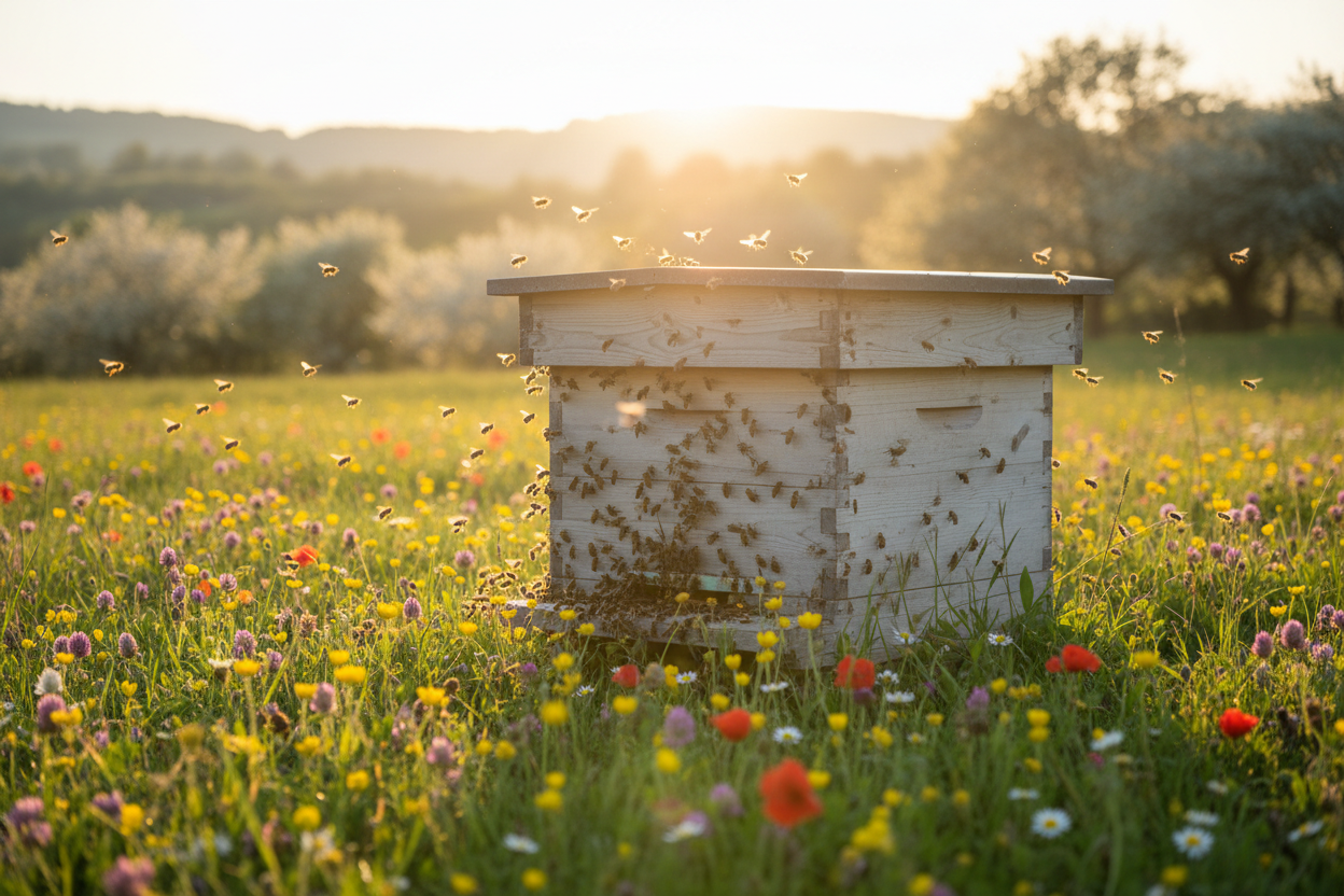 Bienenbeute mit Bienen